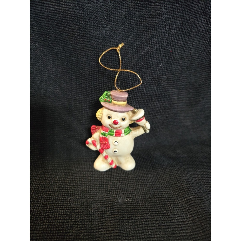 White 3" Snowman Holding Bell Figurine Ornament